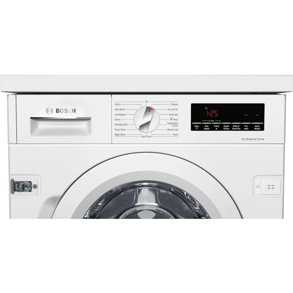 Bosch WIW28502GB Series 8 Integrated Washing Machine, 8kg, 1400 Spin, White, C Rated