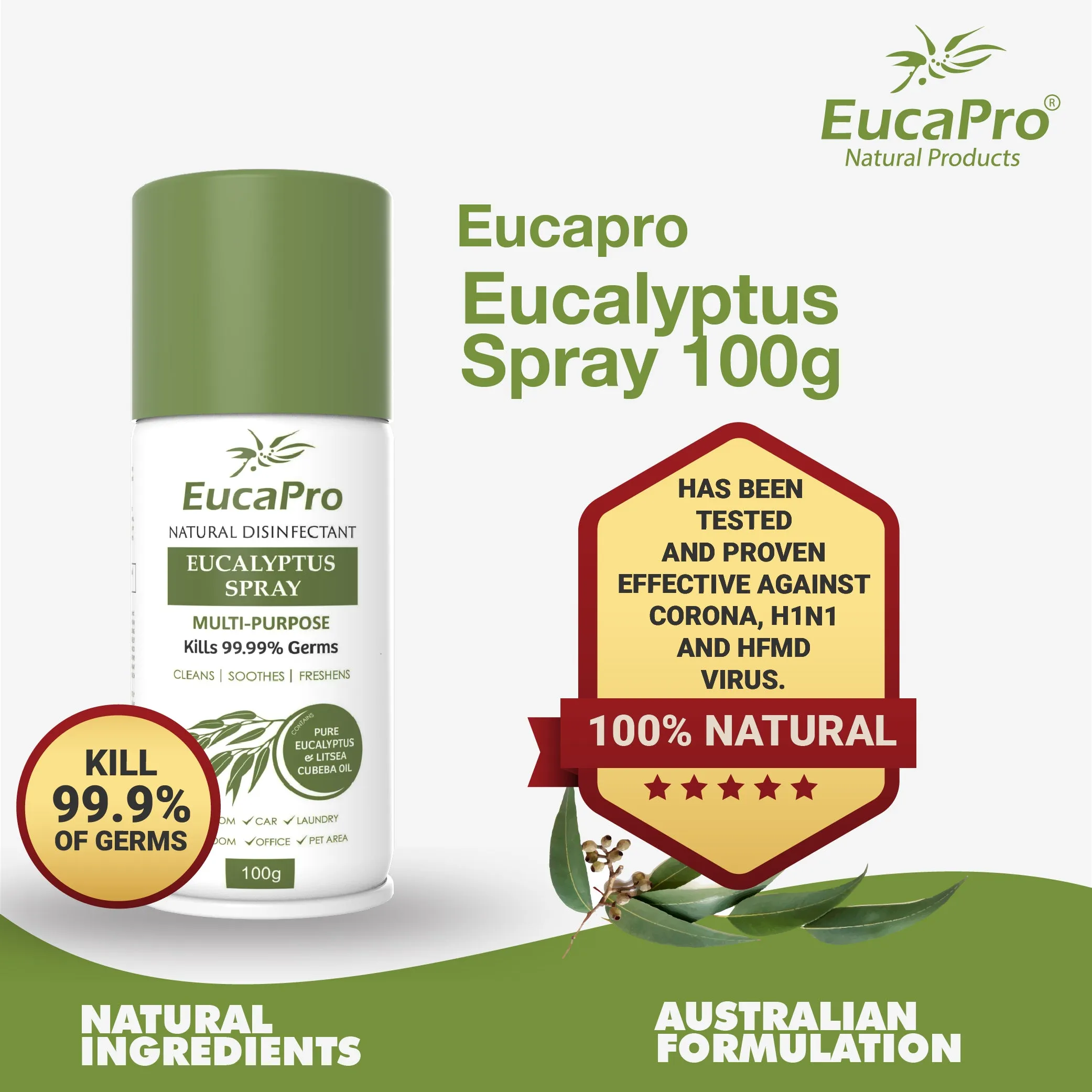 EucaPro Natural Disinfectant Eucalyptus Spray Value Pack (200g 100g)