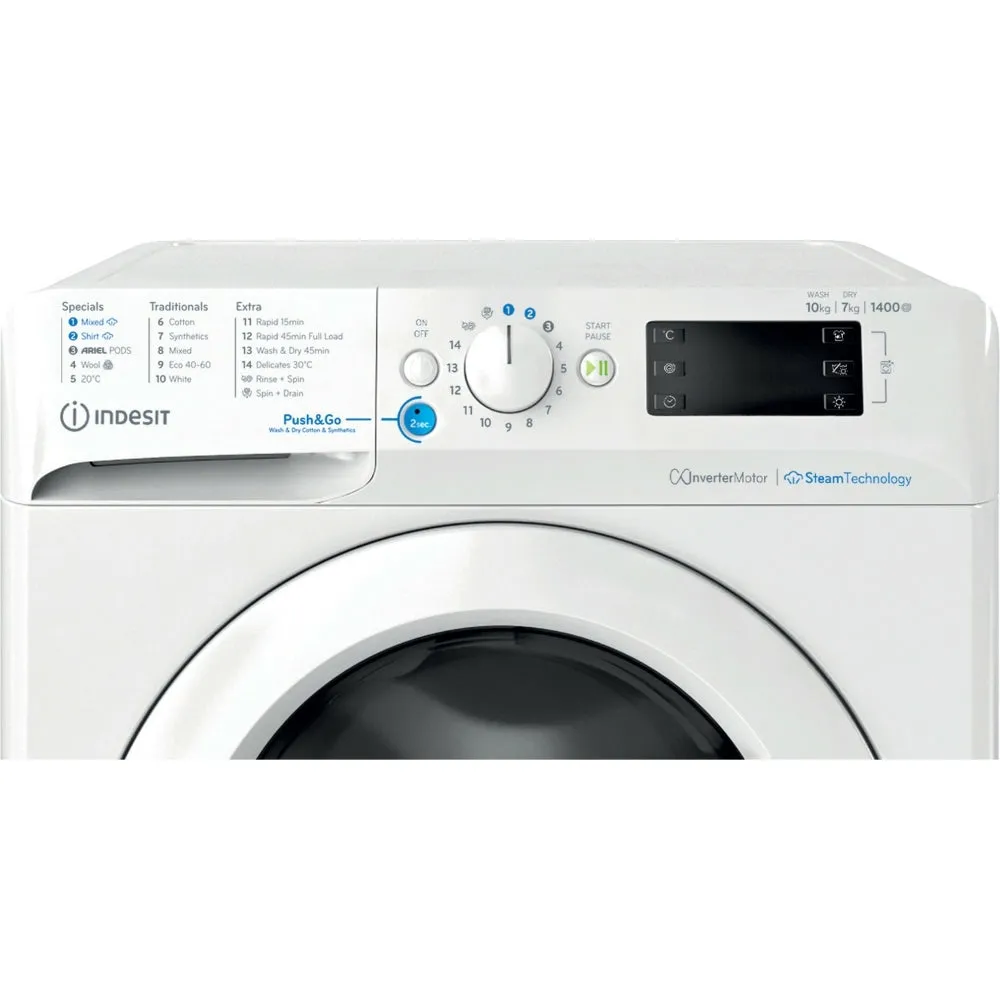 Indesit BDE107436WV Washer Dryer, Wash 10kg Dry 7kg, 1400 Spin, White, D Rated