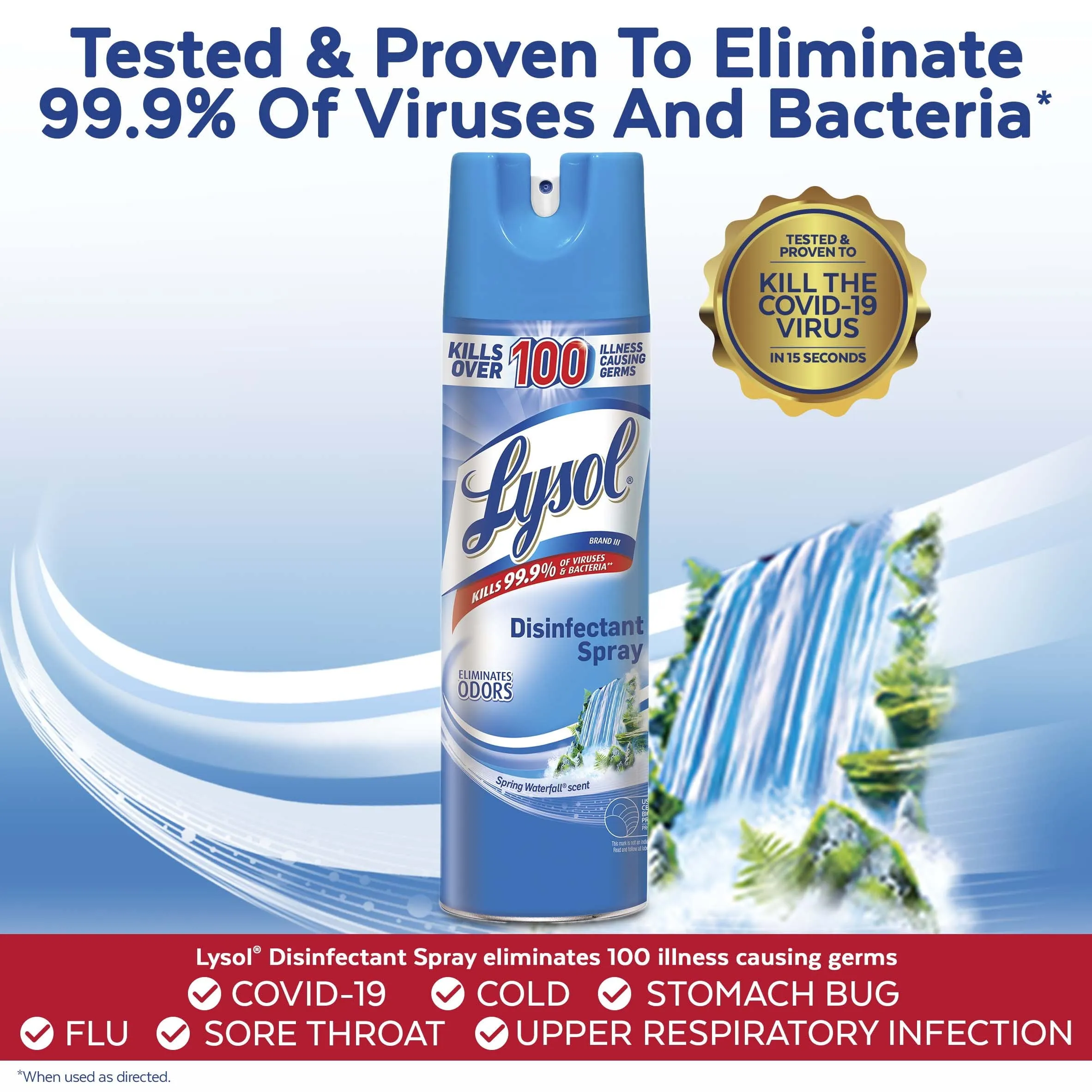 Lysol Disinfectant Spray, Sanitizing And Antibacterial Spray, For Disinfecting And Deodorizing, Spring Waterfall, 19 Fl Oz, Packaging May Vary