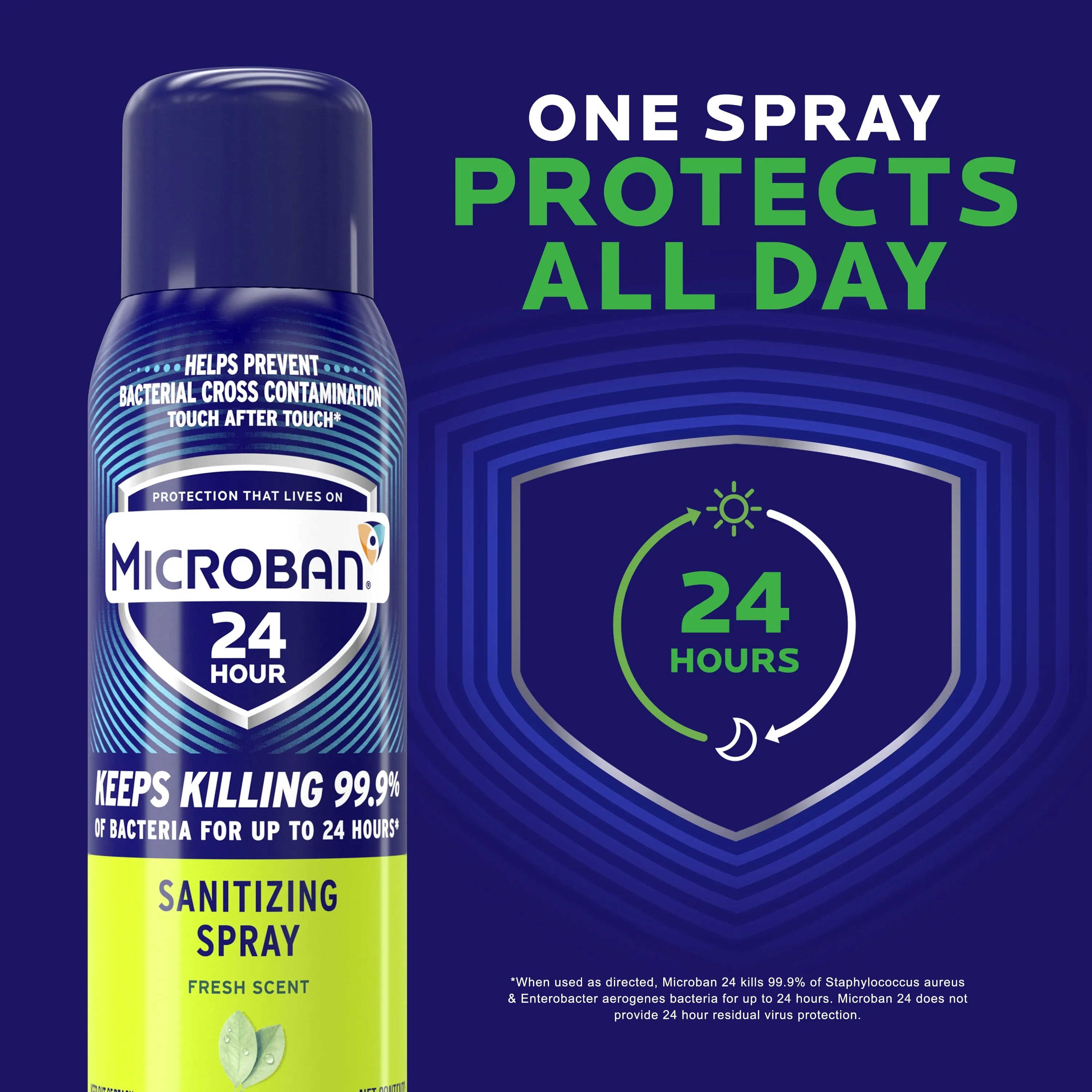 Microban 24 Hour Disinfectant Sanitizing Spray, Fresh Scent, 1 Can, 15 oz