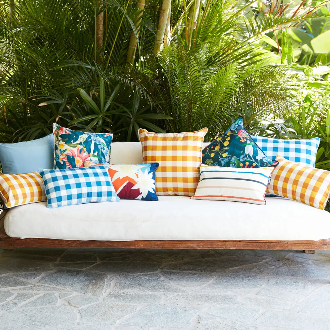 Outdoor Cushion - Gingham Butterscotch 50x30cm