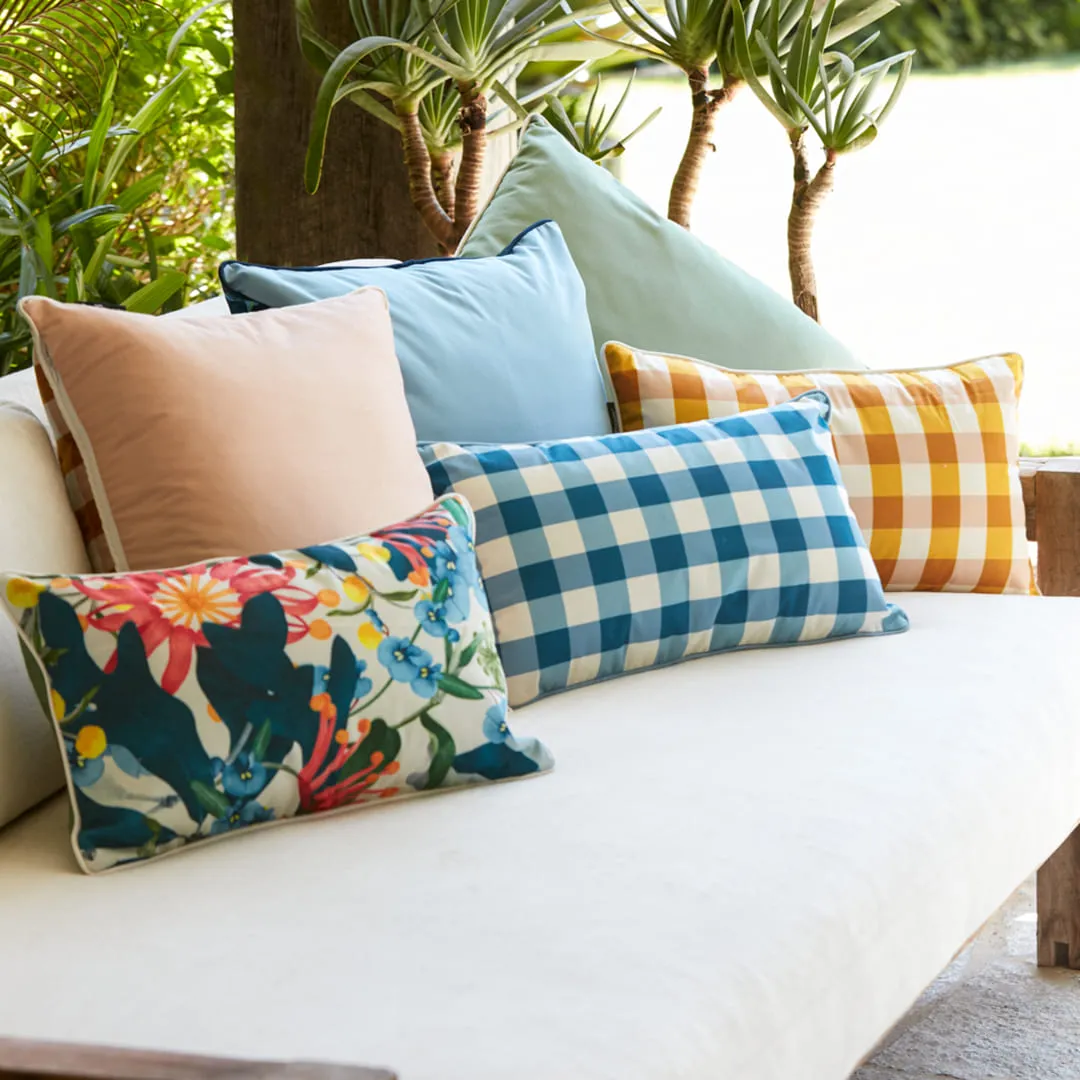 Outdoor Cushion - Gingham Butterscotch 50x30cm