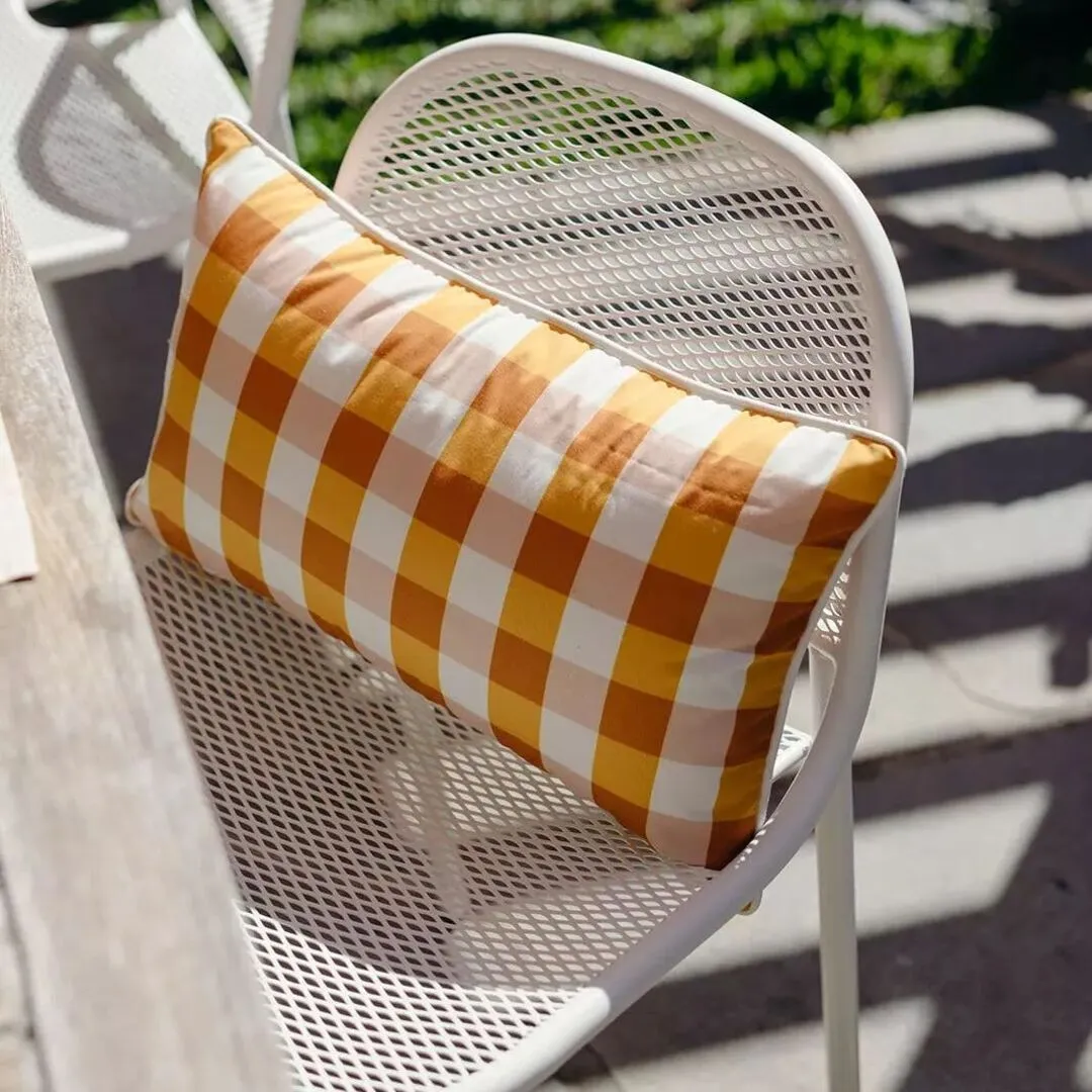 Outdoor Cushion - Gingham Butterscotch 50x30cm