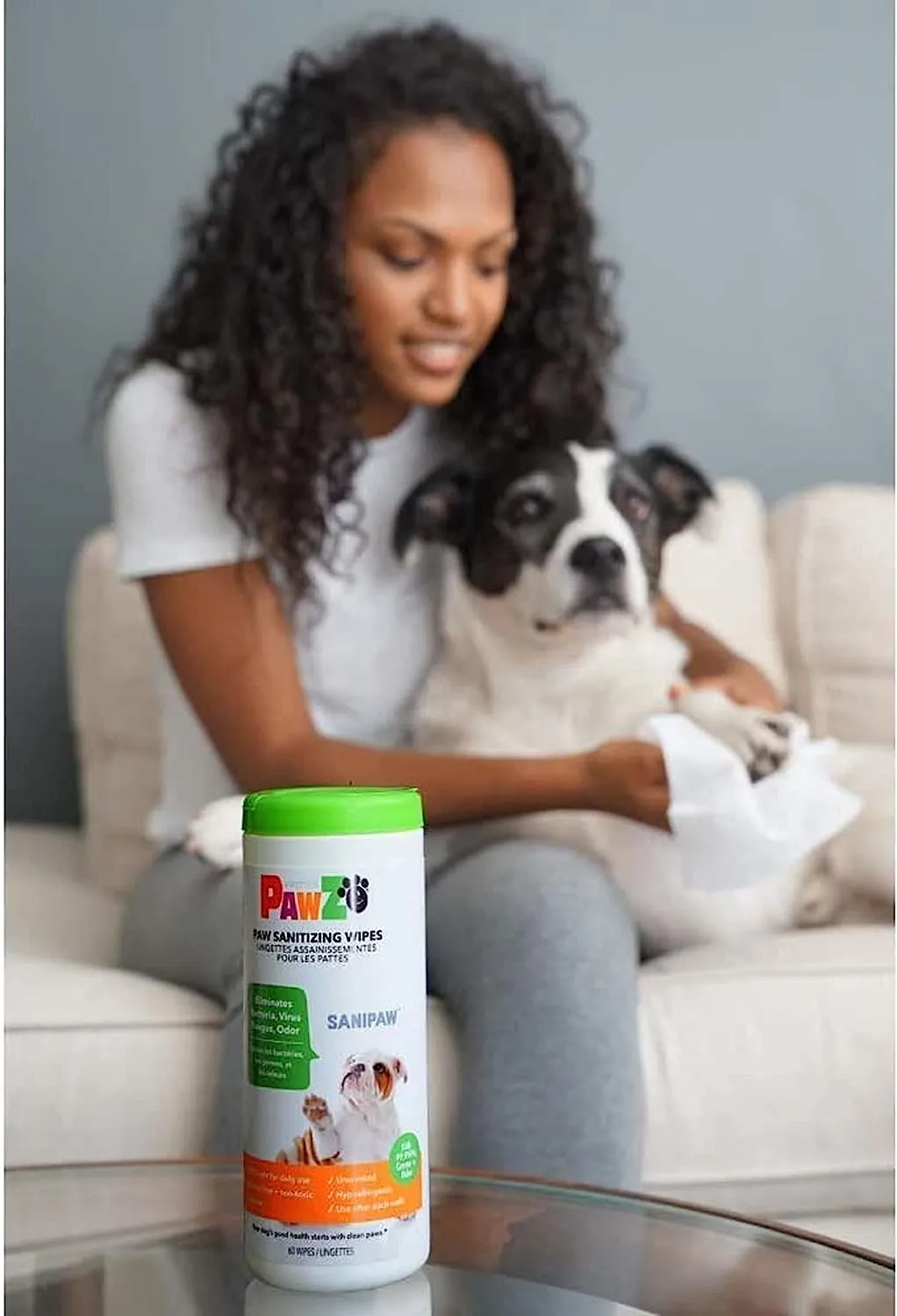 PAWZ - SANIPAW and Odor Eliminating Paw Wipes (60 Wipes)